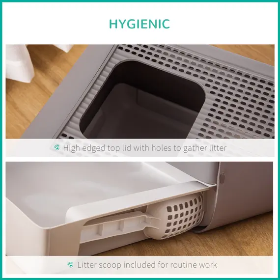 Buy Cat Litter Box Portable Pet Toilet Fully Enclosed Kitten Pan with Scoop Purple, 3 image