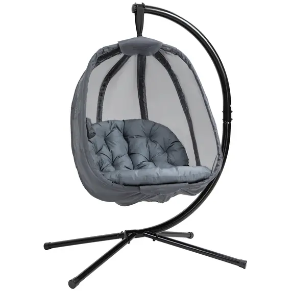 Buy Hanging Egg Chair, Folding Texteline Swing Hammock with Side Pocket, Cushion and Stand for Indoor Outdoor, Patio Garden Furniture, Grey