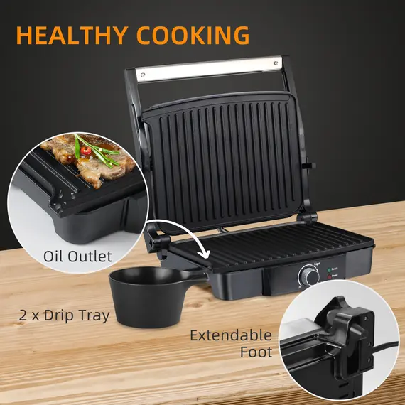 Buy Health Grill & Panini Press, 4 Slice Toastie Machine, 2000W Electric Non-stick Grill with 180В° Flat Open, Drip Tray and Adjustable Temperature, 5 image