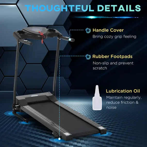 Buy HOMCOM Foldable Motorised Treadmill Indoor Electric Adjustable Running Machine 3 Preset Programs w/ LCD Display, Cup Holders, Black, 4 image