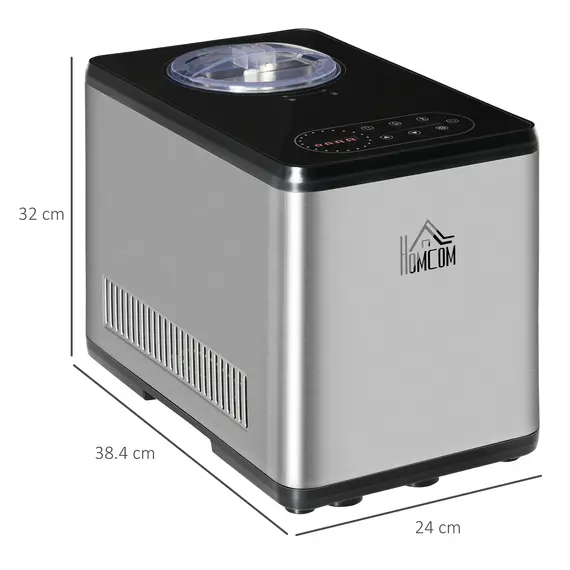 Buy HOMCOM Ice Cream Maker Machine, 1.5L Stainless Steel Gelato, Sorbet, Milkshake, Frozen Yoghurt Maker with Detachable Mixing Paddle LED Display, 3 image