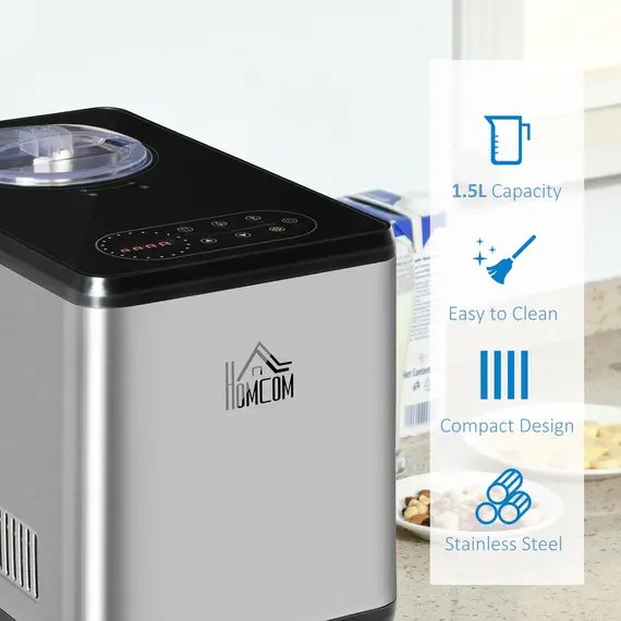 Buy HOMCOM Ice Cream Maker Machine, 1.5L Stainless Steel Gelato, Sorbet, Milkshake, Frozen Yoghurt Maker with Detachable Mixing Paddle LED Display, 7 image