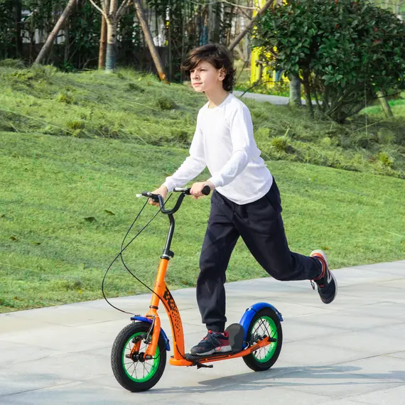 Buy HOMCOM Kids Kick Scooter, Push Scooter, Adjustable Height, Front Rear Dual Brakes, 12-Inch Inflatable Rubber Wheels, for 5+ Years, Orange