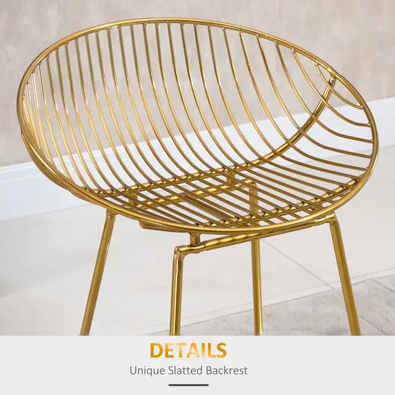 Buy HOMCOM Set of 2 Bar Stools, Metal Wire Bar Chairs, Modern Iron High Stool for Kitchen, Pub Chair with Backrest, Footrest, Steel Frame, Gold, 4 image