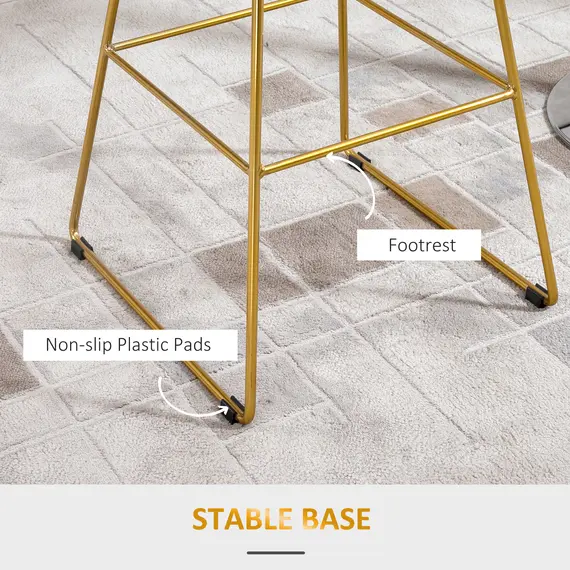 Buy HOMCOM Set of 2 Bar Stools, Metal Wire Bar Chairs, Modern Iron High Stool for Kitchen, Pub Chair with Backrest, Footrest, Steel Frame, Gold, 5 image