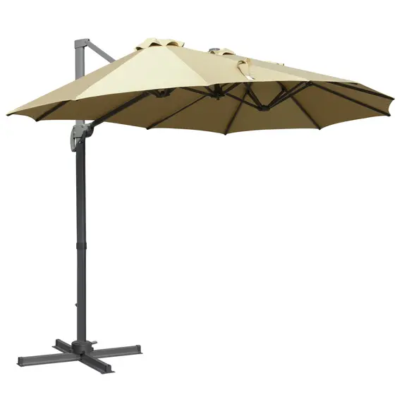 Buy 4.5 m Patio Parasol, Large Double-Sided Rectangular Garden Umbrella with Crank Handle, 360° Cross Base for Bench, Outdoor, Khaki