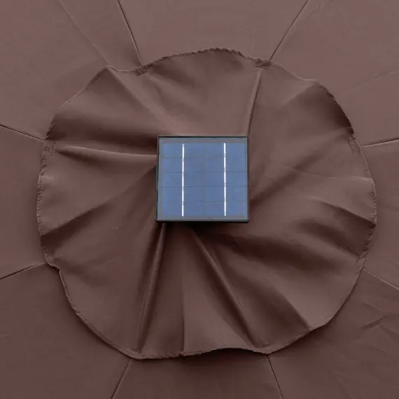 Buy Outsunny 2.7m Garden Parasol Sun Umbrella Patio Summer Shelter w/ LED Solar Light, Angled Canopy, Vent, Crank Tilt, Coffee Brown, 7 image