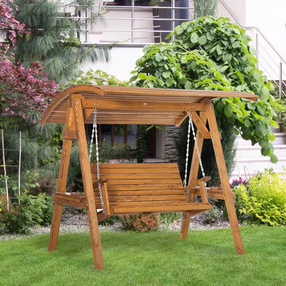 Buy Outsunny 2 Seater Garden Swing Chair, Outdoor Canopy Swing Bench with Adjustable Shade and Solid Wood Frame