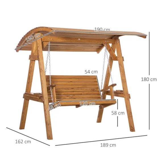 Buy Outsunny 2 Seater Garden Swing Chair, Outdoor Canopy Swing Bench with Adjustable Shade and Solid Wood Frame, 2 image