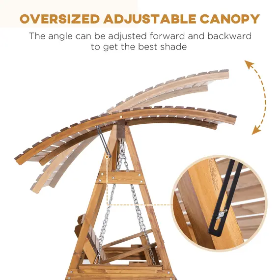 Buy Outsunny 2 Seater Garden Swing Chair, Outdoor Canopy Swing Bench with Adjustable Shade and Solid Wood Frame, 3 image