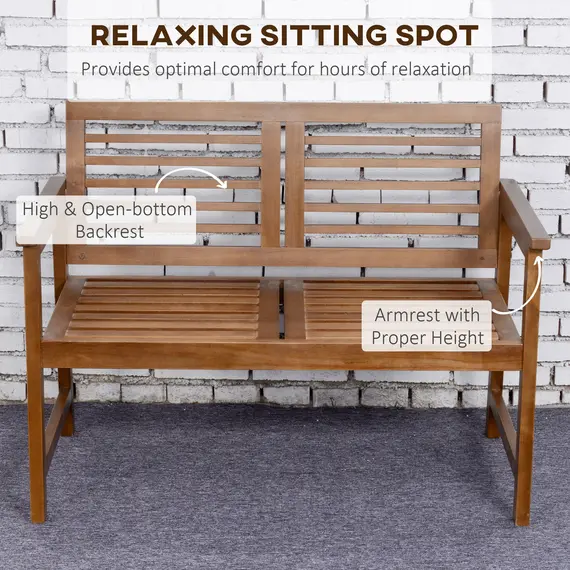 Buy Outsunny 2-Seater Wooden Garden Bench Outdoor Patio Loveseat Chair with Backrest and Armrest for Yard, Lawn, Porch, Brown, 4 image
