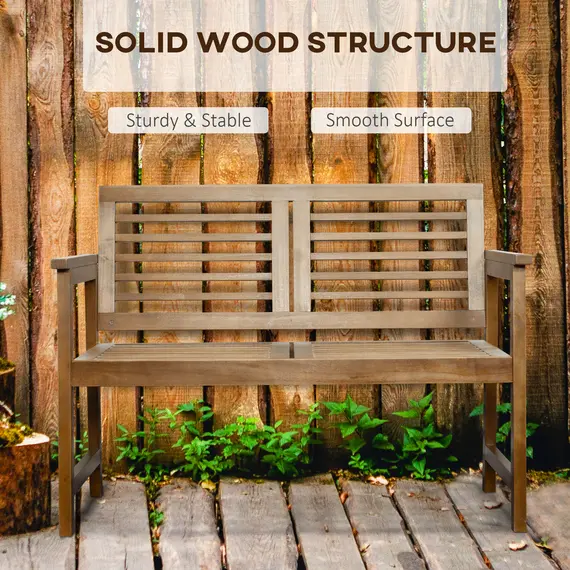 Buy Outsunny 2-Seater Wooden Garden Bench Outdoor Patio Loveseat Chair with Backrest and Armrest for Yard, Lawn, Porch, Brown, 5 image