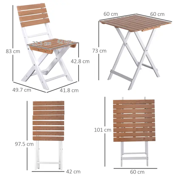 Buy Outsunny 3 Piece Patio Bistro Set, Folding Outdoor Chairs and Table Set, Pine Wood Frame for Poolside Garden, Natural, 2 image