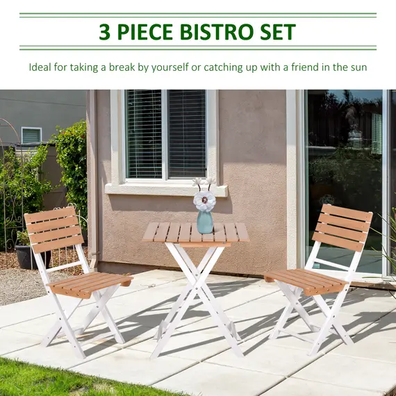 Buy Outsunny 3 Piece Patio Bistro Set, Folding Outdoor Chairs and Table Set, Pine Wood Frame for Poolside Garden, Natural, 3 image