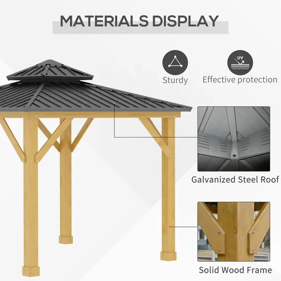 Buy Outsunny 3x(3)M Outdoor Hardtop Gazebo Canopy with 2-Tier Roof and Solid Wood Frame Outdoor Patio Shelter for Patio, Garden, Grey, 4 image