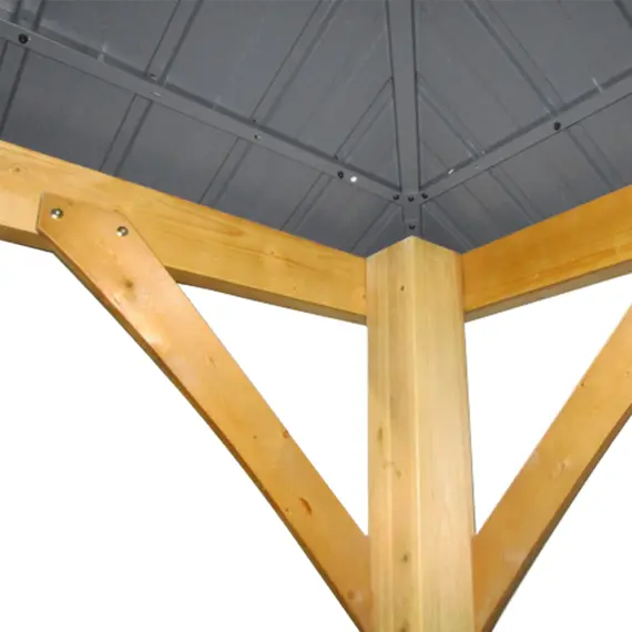 Buy Outsunny 3x(3)M Outdoor Hardtop Gazebo Canopy with 2-Tier Roof and Solid Wood Frame Outdoor Patio Shelter for Patio, Garden, Grey, 9 image