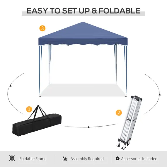 Buy Outsunny 3x3(m) Pop Up Gazebo Canopy, Foldable Tent with Carry Bag, Adjustable Height, Wave Edge, Garden Outdoor Party Tent, Blue, 5 image