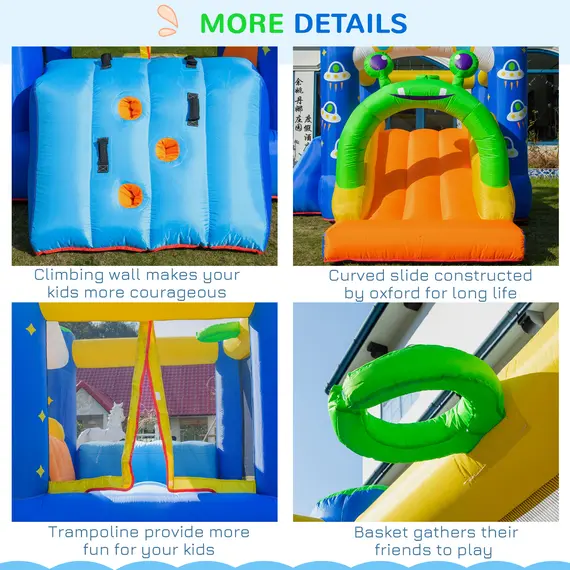 Buy Outsunny 4 in 1 Kids Bounce Castle Large Alien-Style Inflatable House Slide Trampoline Climbing Wall Basket with for Kids Age 3-8, 3.2 x 2.4 x 2m, 6 image