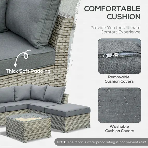 Buy Outsunny 4 Pieces Patio PE Rattan Corner Sofa Set, Outdoor Wicker Sectional Conversation Aluminum Frame Furniture Set w/ Padded Cushion, Light Grey, 4 image