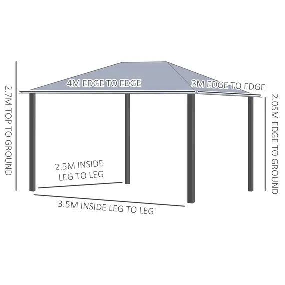 Buy Outsunny 4 x 3(m) Patio Gazebo Canopy Garden Tent Shelter with Vented Roof, Mosquito Netting and Curtains, Aluminium Frame, Grey, 2 image