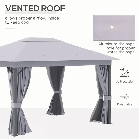 Buy Outsunny 4 x 3(m) Patio Gazebo Canopy Garden Tent Shelter with Vented Roof, Mosquito Netting and Curtains, Aluminium Frame, Grey, 3 image
