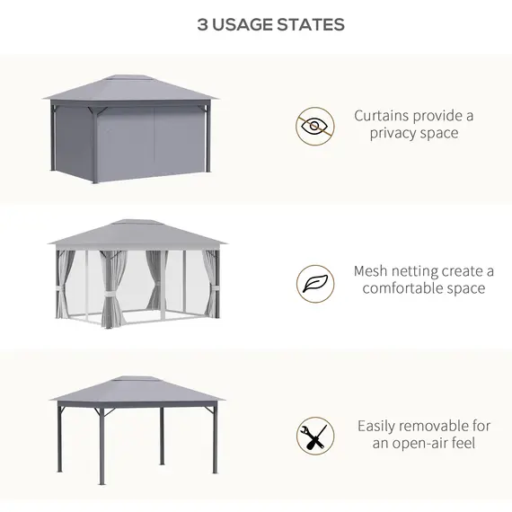 Buy Outsunny 4 x 3(m) Patio Gazebo Canopy Garden Tent Shelter with Vented Roof, Mosquito Netting and Curtains, Aluminium Frame, Grey, 4 image