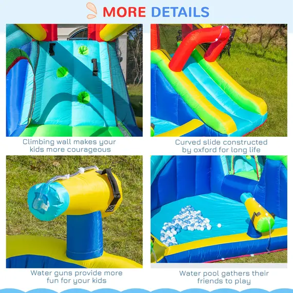 Buy Outsunny 5 in 1 Kids Bounce Castle Extra Large Inflatable House Trampoline Slide Water Pool Water Gun Climbing Wall for Kids Age 3-8, 3.85x3.65x2m, 7 image