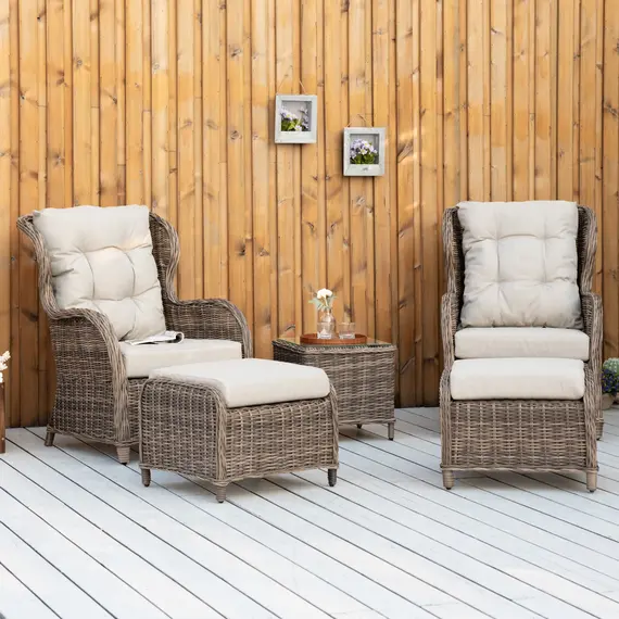 Buy Outsunny Deluxe Garden Rattan Furniture Sofa Chair & Stool Table Set  Patio Wicker Weave Furniture Set Aluminium Frame Fully-assembly - Brown