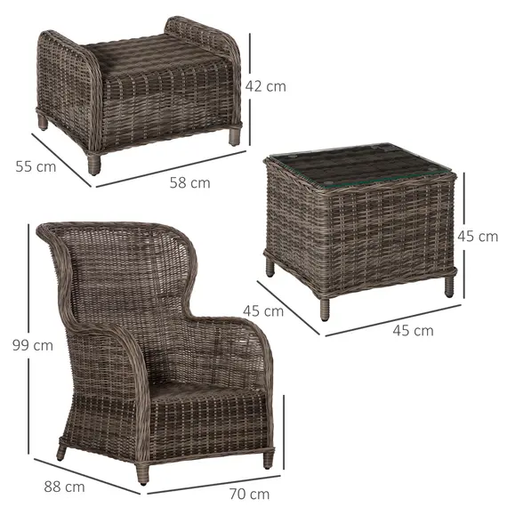 Buy Outsunny Deluxe Garden Rattan Furniture Sofa Chair & Stool Table Set  Patio Wicker Weave Furniture Set Aluminium Frame Fully-assembly - Brown, 2 image