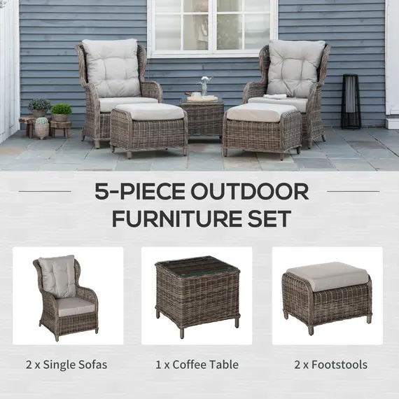 Buy Outsunny Deluxe Garden Rattan Furniture Sofa Chair & Stool Table Set  Patio Wicker Weave Furniture Set Aluminium Frame Fully-assembly - Brown, 3 image
