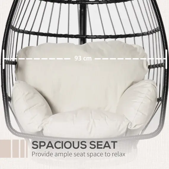 Buy Outsunny Rattan Hanging Egg Chair with Folding Design, Weave Swing Hammock with Cushion and Stand for Indoor Outdoor, Patio Garden Furniture, Black, 4 image