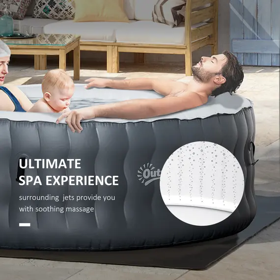 Buy Outsunny Round Hot Tub Inflatable Spa Outdoor Bubble Spa Pool with Pump, Cover, Filter Cartridges, 4 Person, Light Grey, 4 image