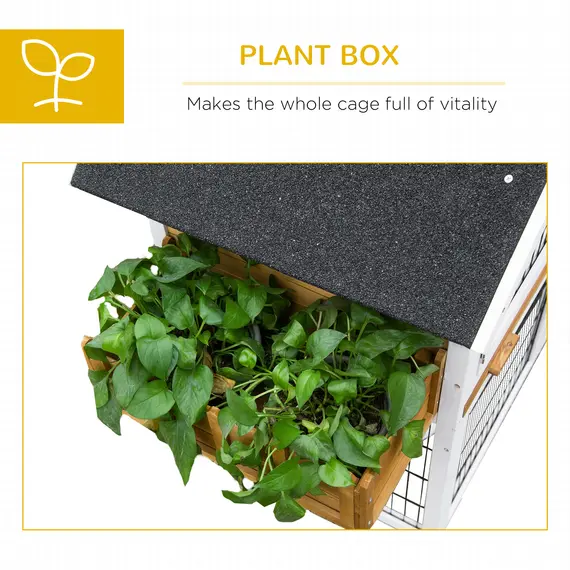 Buy PawHut 2 Tier Wooden Rabbit Hutch, Guinea Pig Cage, Bunny Run, Small Animal House with Plant Box, Slide-out Tray, Ramp, 123 x 58 x 106cm, Natural, 5 image