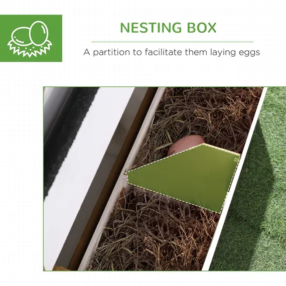 Buy PawHut Chicken Coop, Hen House, Wooden Poultry Cage with Outdoor Run, Nesting Box, Removable Tray, Window and Lockable Door, 197 x 93 x 110cm, 5 image