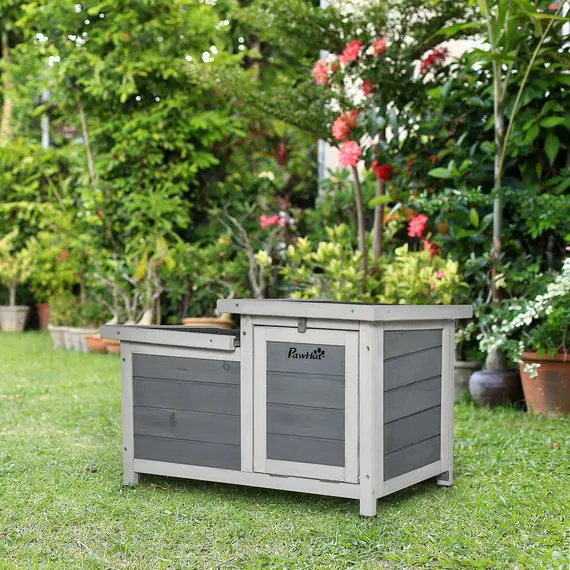 Buy PawHut Wooden Rabbit Hutch, Guinea Pig Cage, Bunny Run, Small Animal House for Indoor Outdoor with Openable Roof, 70 x 43 x 45cm, Grey