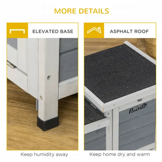 Buy PawHut Wooden Rabbit Hutch, Guinea Pig Cage, Bunny Run, Small Animal House for Indoor Outdoor with Openable Roof, 70 x 43 x 45cm, Grey, 5 image