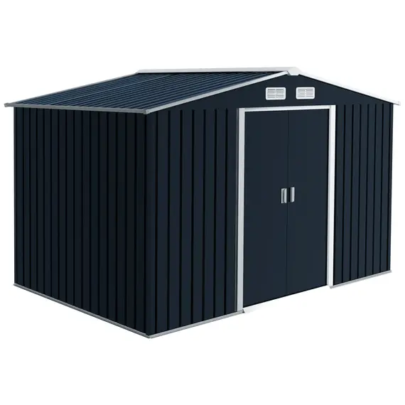 Buy 9 x 6ft Metal Bicycle Shed, Outdoor Storage Tool House with Ventilation Slots, Foundation Kit and Lockable Double Doors, Dark Grey