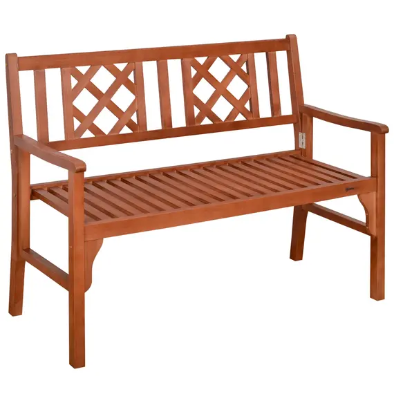 Buy Foldable Garden Bench, 2-Seater Patio Wooden Bench, Loveseat Chair with Backrest and Armrest for Patio, Porch or Balcony, Brown