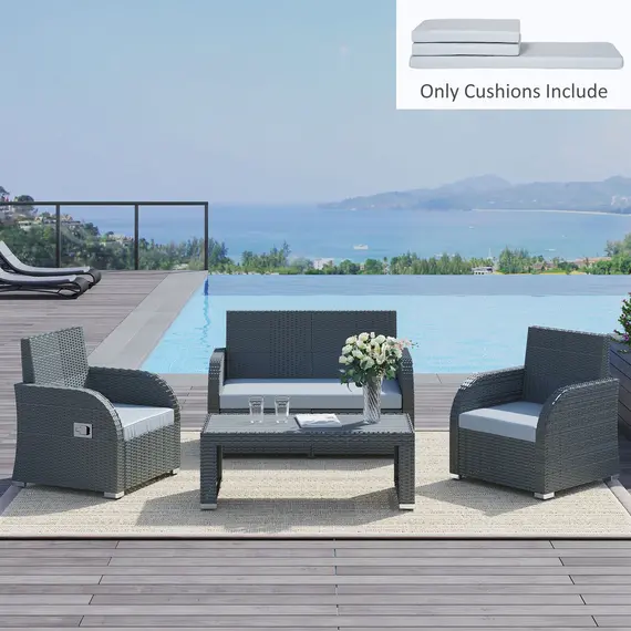 Buy 3 PCs Outdoor Seat Cushion for Rattan Furniture, Garden Furniture Cushions, Grey