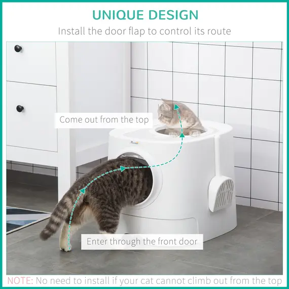 Buy Cat Litter Box Portable Pet Toilet Fully Enclosed Kitten Pan w/ Scoop, White, 5 image