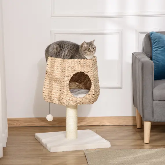 Buy Cat Tree Cat Tower Climbing Activity Center Kitten Furniture with Cattail Fluff Bed Condo Sisal Scratching Post 45 x 45 x 66cm Natural