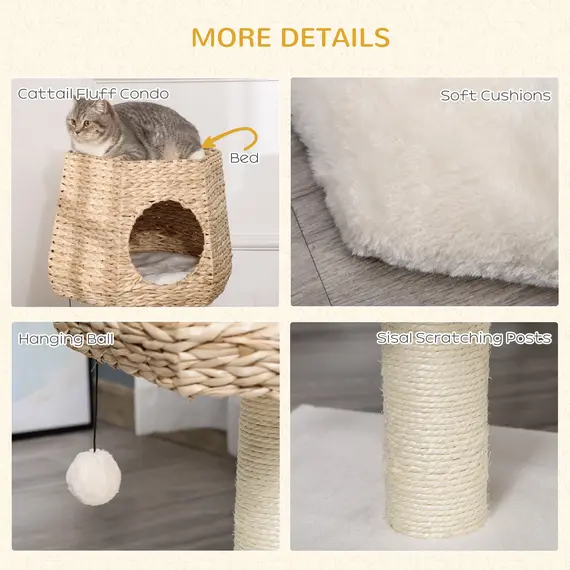 Buy Cat Tree Cat Tower Climbing Activity Center Kitten Furniture with Cattail Fluff Bed Condo Sisal Scratching Post 45 x 45 x 66cm Natural, 4 image