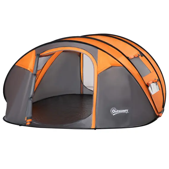 Buy 4-5 Person Pop-up Camping Tent Family Tent w/ 2 Mesh Windows & PVC Windows Portable Carry Bag for Outdoor Trip, Orange