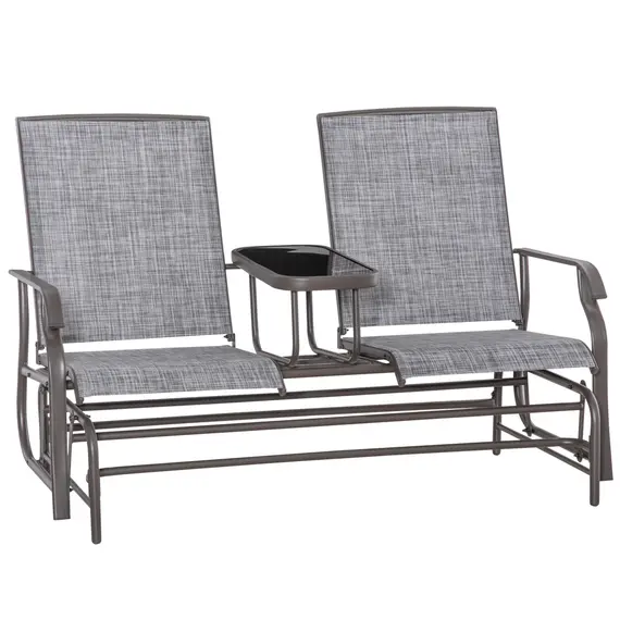 Buy 2 Seats Garden Glider Bench, Metal Frame Loveseat with Glass Top  Centre Table, Porch Rocking Glider for 2 Person, for Deck, Patio, Brown/ Grey