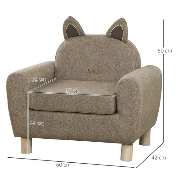 Buy HOMCOM Kids Sofa Toddler Chair Children Armchair for Preschool Bedroom Playroom with Ear Modeling Eucalyptus Wood Brown, 2 image