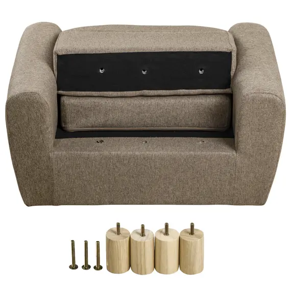 Buy HOMCOM Kids Sofa Toddler Chair Children Armchair for Preschool Bedroom Playroom with Ear Modeling Eucalyptus Wood Brown, 7 image