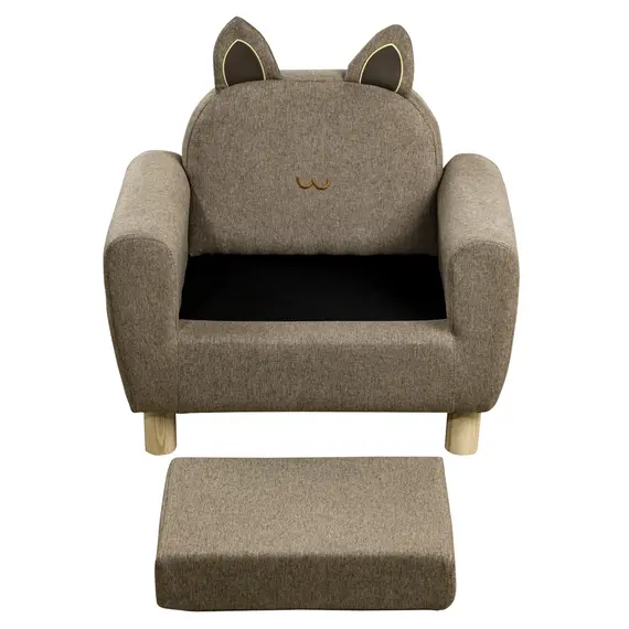 Buy HOMCOM Kids Sofa Toddler Chair Children Armchair for Preschool Bedroom Playroom with Ear Modeling Eucalyptus Wood Brown, 8 image