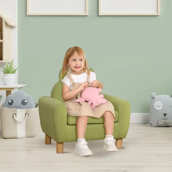 Buy HOMCOM Kids Sofa Toddler Chair Children Armchair for Preschool Bedroom Playroom with Ear Modeling Eucalyptus Wood Green