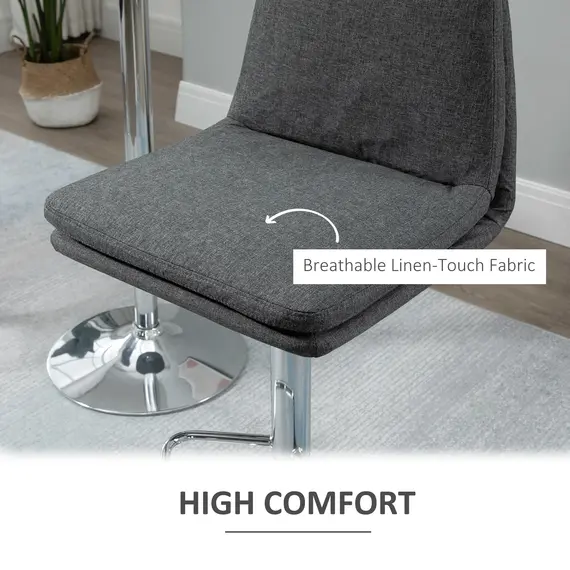 Buy HOMCOM Morden Bar Stools Set of 2, Swivel Fabric Breakfast Barstools, Adjustable Kitchen Stools with Backs, Footrest for Home Pub Area, Grey, 4 image
