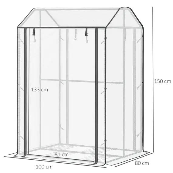 Buy Mini Greenhouse with Shelves Portable Garden Grow House for Plants with Roll Up Door and Vents, 100 x 80 x 150cm, White, 2 image